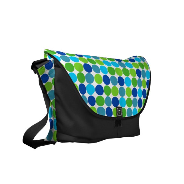 Green Blue Polka Dots Messenger Bag (Front Left)