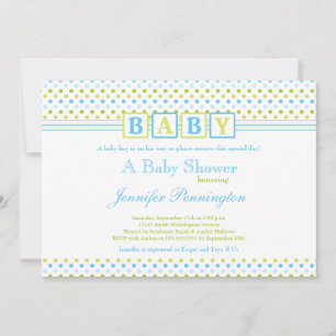 Green blue polkadots boy baby shower invitation