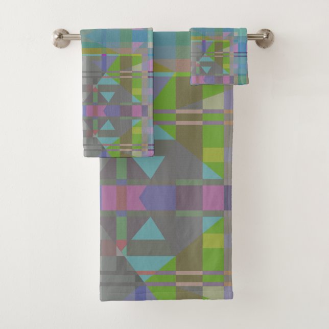 Green Blue Purple Geometric Bath Towel Set (Insitu)