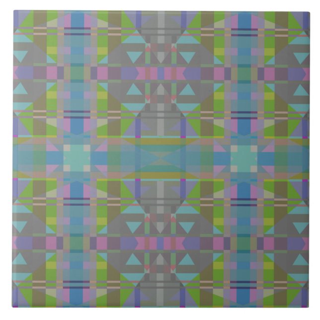 Green Blue Purple Geometric Ceramic Tile (Front)