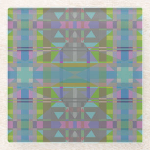 Green Blue Purple Geometric Glass Coaster