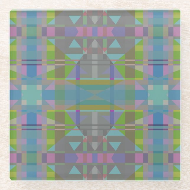 Green Blue Purple Geometric Glass Coaster (Front)