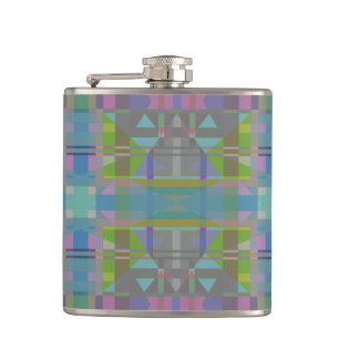 Green Blue Purple Geometric Hip Flask