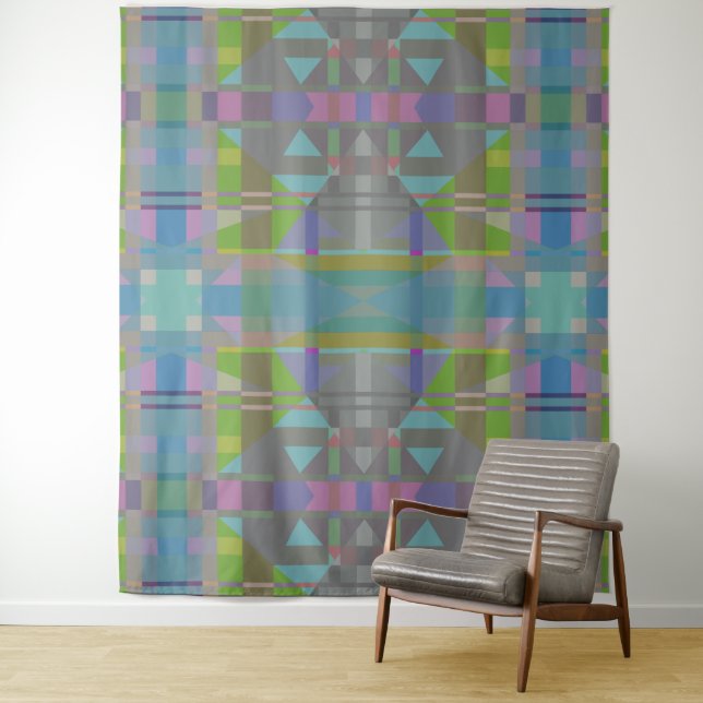 Green Blue Purple Geometric Tapestry (In Situ)