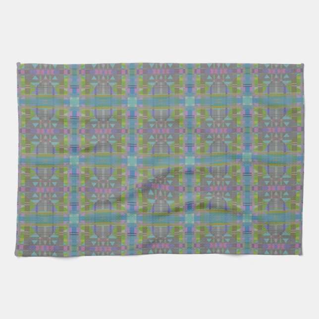 Green Blue Purple Geometric Tea Towel (Horizontal)