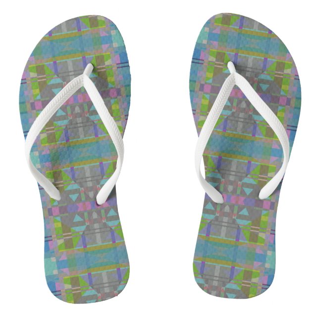 Green Blue Purple Geometric Thongs (Footbed)