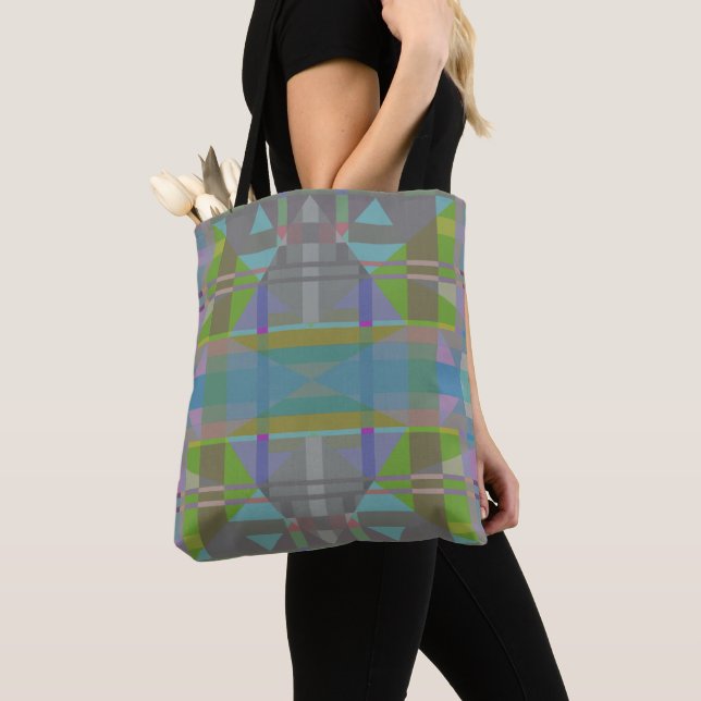 Green Blue Purple Geometric Tote Bag (Close Up)