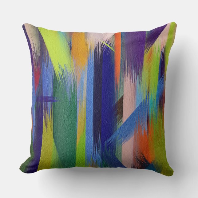 Green Blue Purple Orange Abstract Cushion (Front)