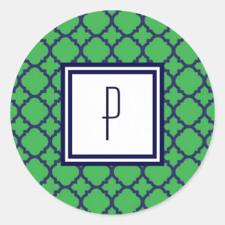 Green Blue Quatrefoil Monogram Stickers