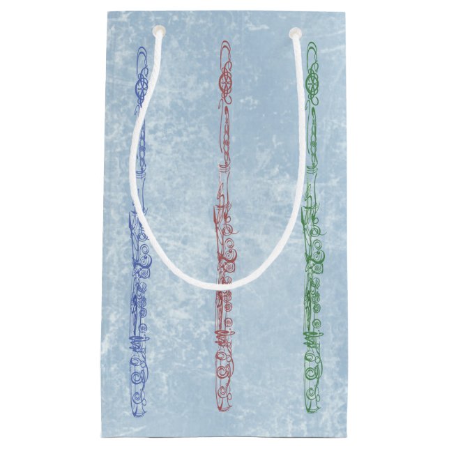 Green Blue Red Flute Line Drawing Textured Effect Small Gift Bag (Front)
