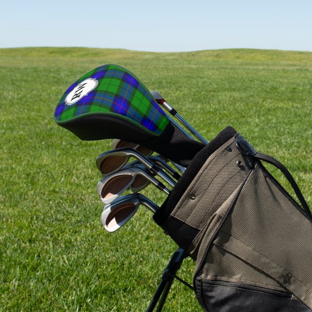Green Blue Red Tartan Plaid Monogram Golf Head Cover (In Situ)