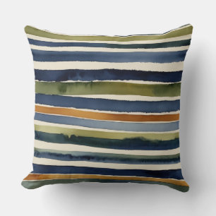 green blue rust and beige stripes cushion