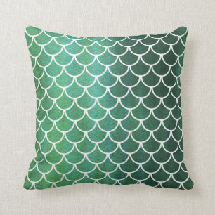 Green Blue Scallop Scale Watercolor Wash Pillow