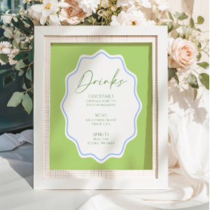 Green Blue Scalloped Frame Bridal Drinks Poster