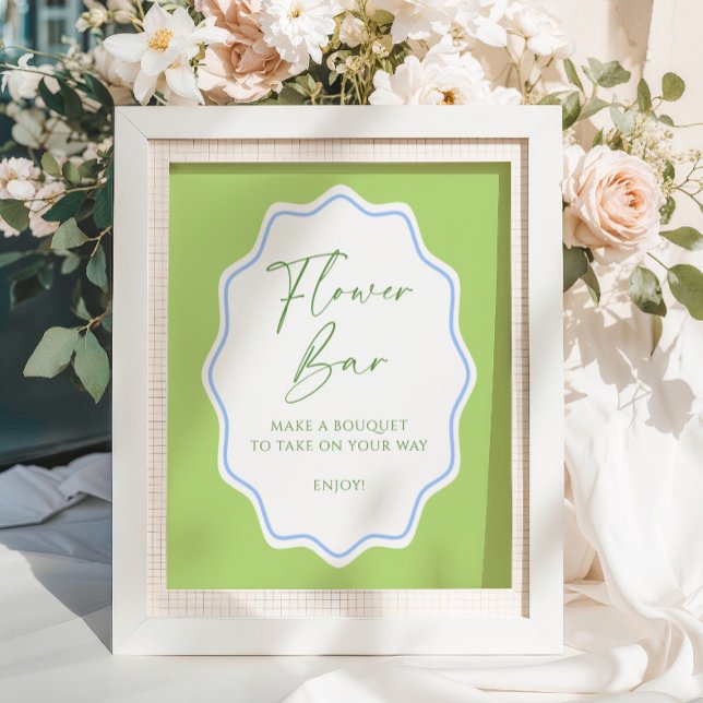 Green Blue Scalloped Frame Bridal Flower Bar Poster (Creator Uploaded)