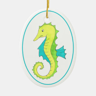 Green Blue Sea Horse Seahorse Ocean Marine Life Ceramic Ornament