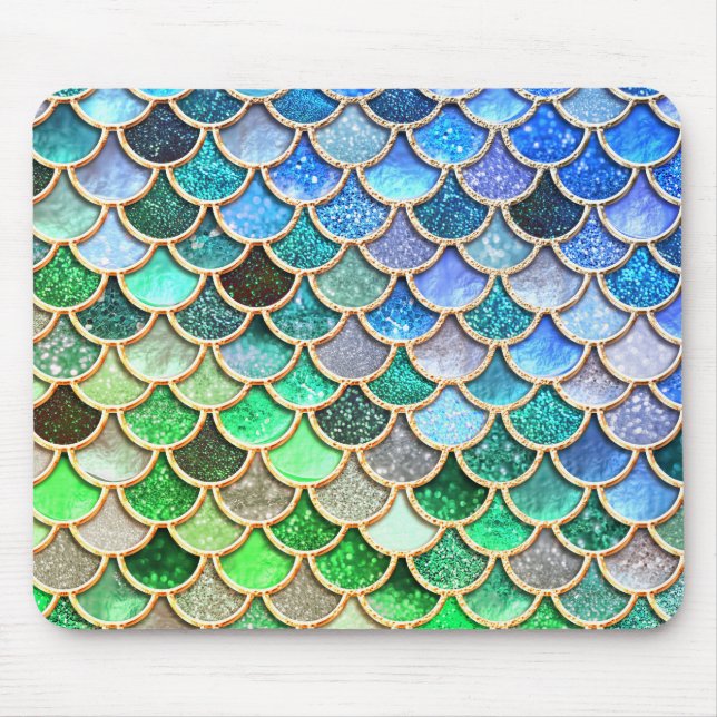 Green Blue Shiny Ombre Glitter Mermaid Scales Mouse Pad (Front)