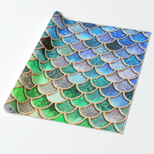 Green Blue Shiny Ombre Glitter Mermaid Scales Wrapping Paper