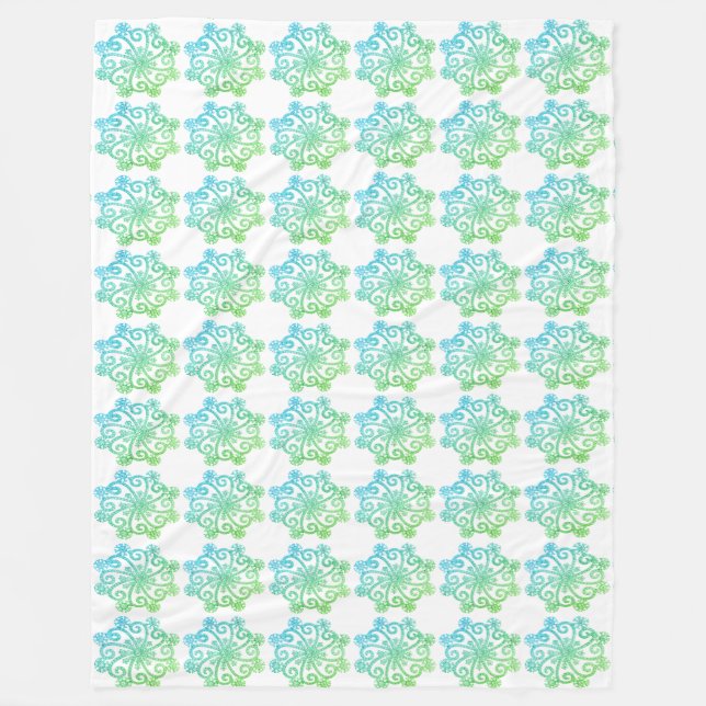 Green Blue Snowflakes Fleece Blanket (Front)