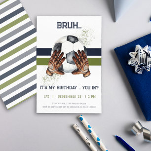 Green Blue Soccer Boy Birthday  Invitation