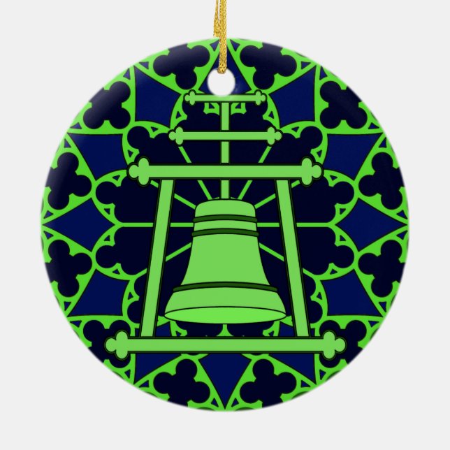 Green/blue Stained Glass Raincross Design Ceramic Ornament (Back)