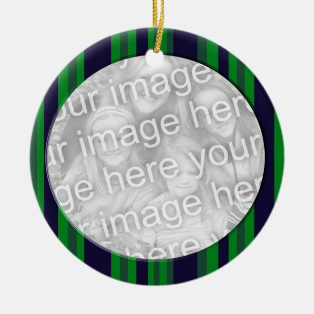 green blue stripes photoframe ceramic ornament (Front)