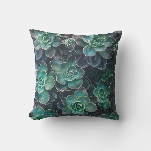 Green Blue Succulent Plants Outdoor Cushion (Front)