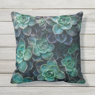 Green Blue Succulent Plants Outdoor Cushion
