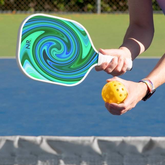  Green Blue Swirl Cool Abstract Psychedelic Custom Pickleball Paddle (Insitu)