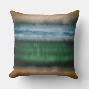 Green Blue Tan Brown Bleeding Distressed Bands Cushion