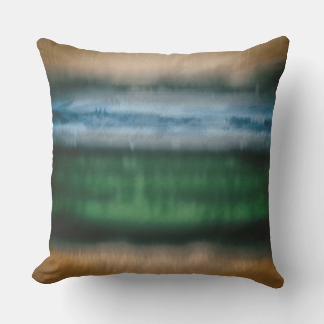 Green Blue Tan Brown Bleeding Distressed Bands Cushion (Front)