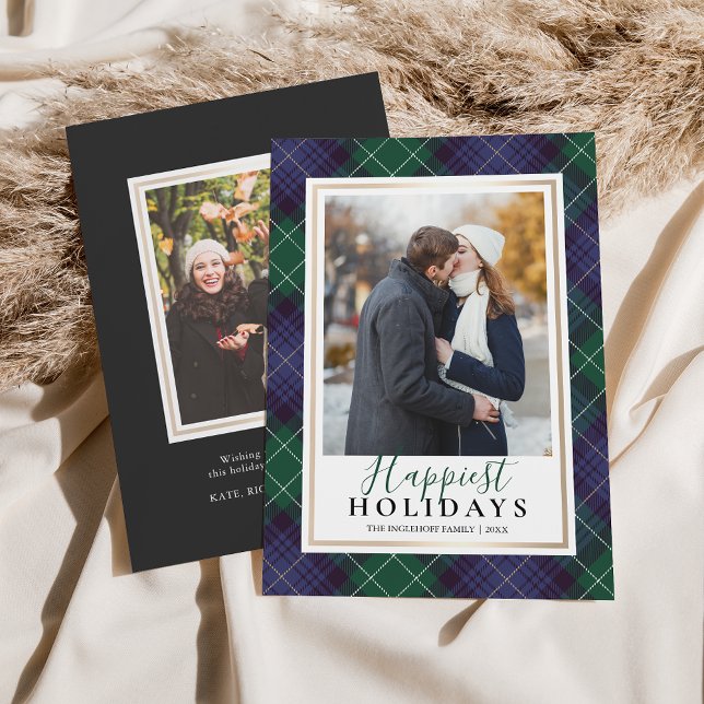 Green & Blue Tartan Happiest Holidays Photo Holiday Card (Creator Uploaded)