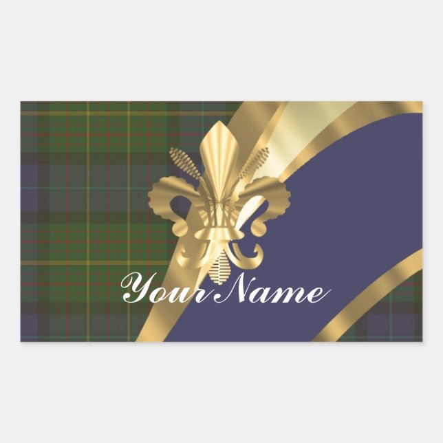 Green & blue tartan plaid rectangular sticker (Front)