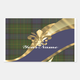 Green & blue tartan plaid rectangular sticker