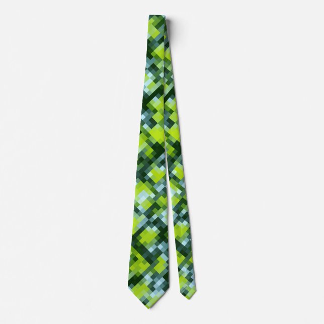 Green Blue Teal Mosaic Pattern Tie (Front)