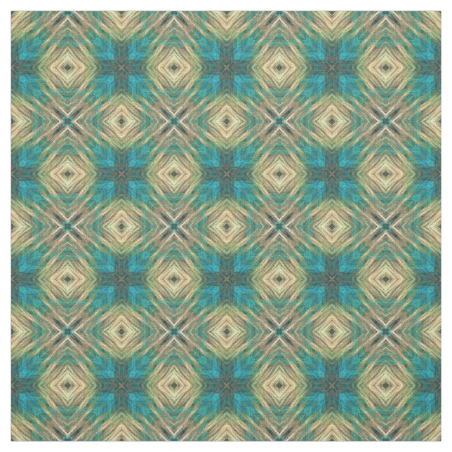 Green Blue Teal Turquoise Aztec Mosaic Pattern Fabric (Swatch)