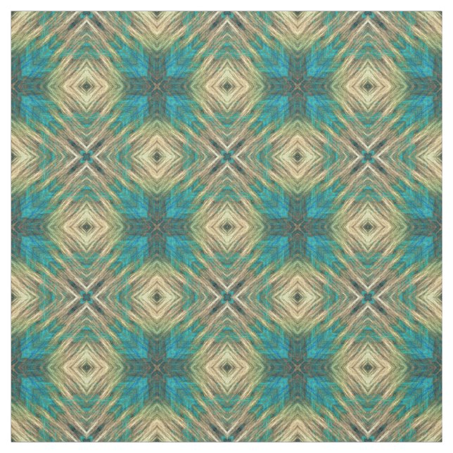 Green Blue Teal Turquoise Aztec Mosaic Pattern Fabric (Swatch)