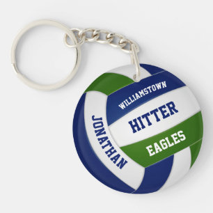 Green blue team colours personalised volleyball key ring