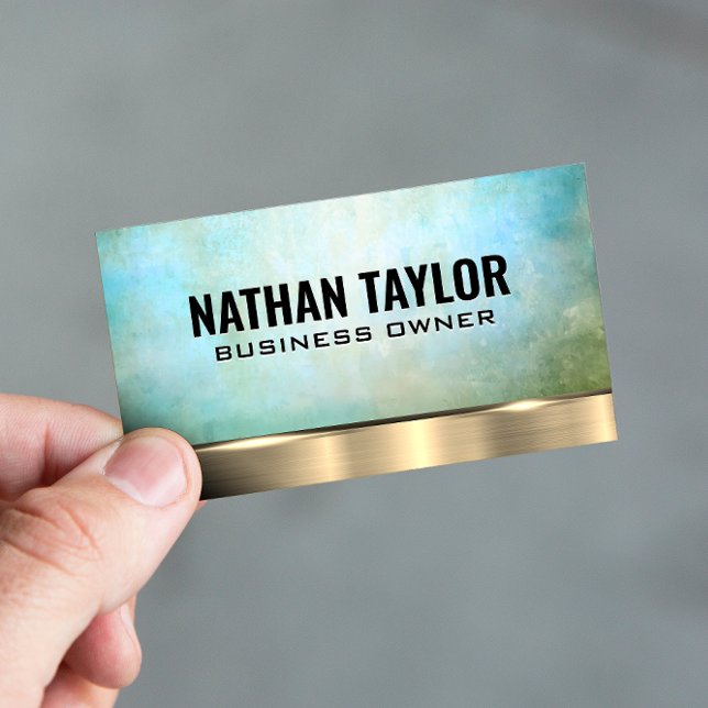 Green Blue Texture Background | Gold Metal Trim Business Card (Creator Uploaded)