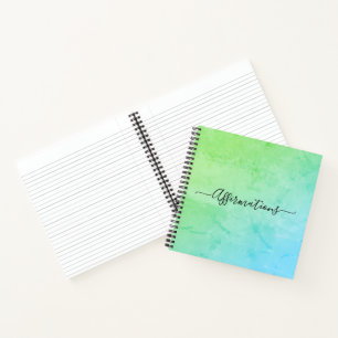 Green Blue Tie Dye Black Typography Affirmations Notebook