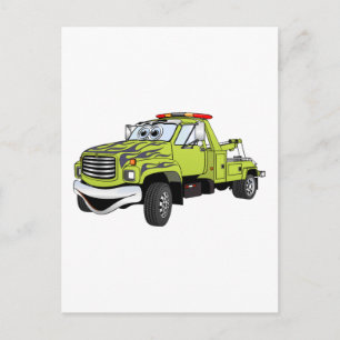 Green Blue Tow Truck Cartoon Postcard