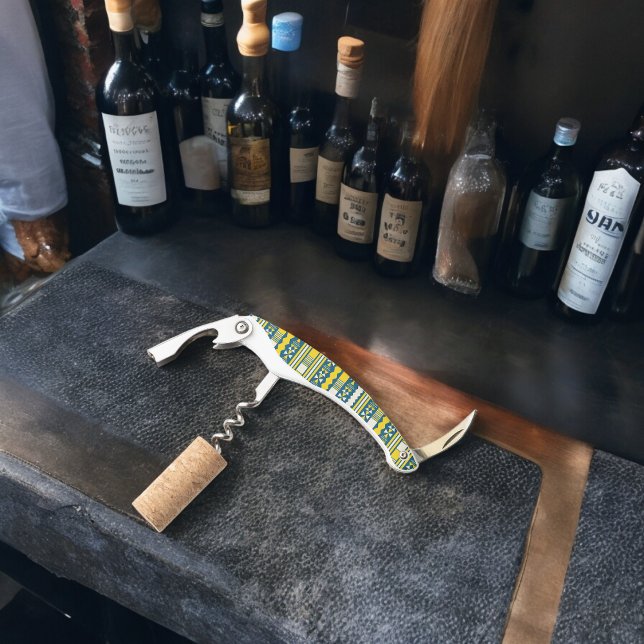 Green Blue Traditional Tribal Pattern Corkscrew (Corkscrew Bottle Opener)