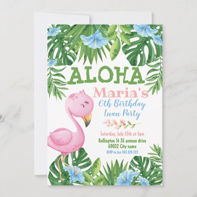 Green Blue Tropical Floral Aloha Luau Birthday  Invitation (Front)