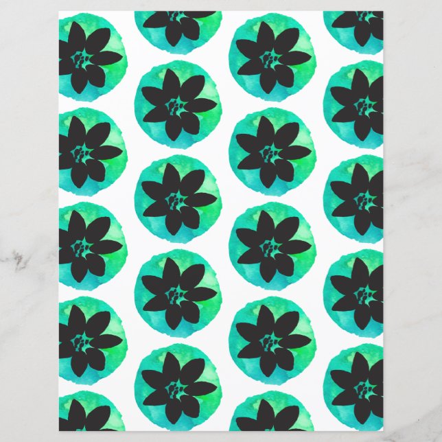 Green Blue Tropical Flower Pattern Scrapbook Paper (Front)