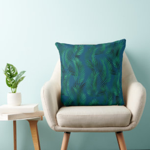 Green Blue Tropical Leaves Cushion