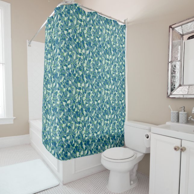 Green Blue Turquoise Stained Glass Design Shower Curtain (In Situ)