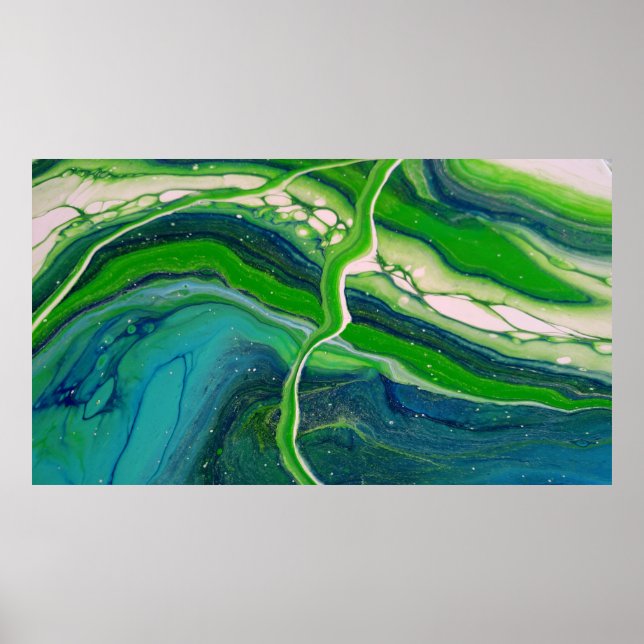 Green Blue Vivid Stripes Modern Abstract Fluid Poster (Front)