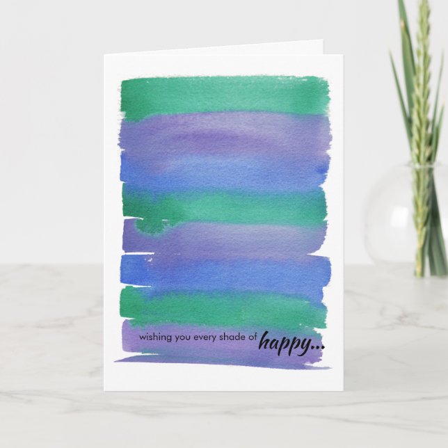 Green+Blue Watercolor Birthday Folded Card (Front)