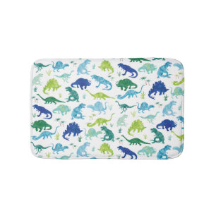 Green Blue Watercolor Dinosaur Silhouette Kids Bath Mat