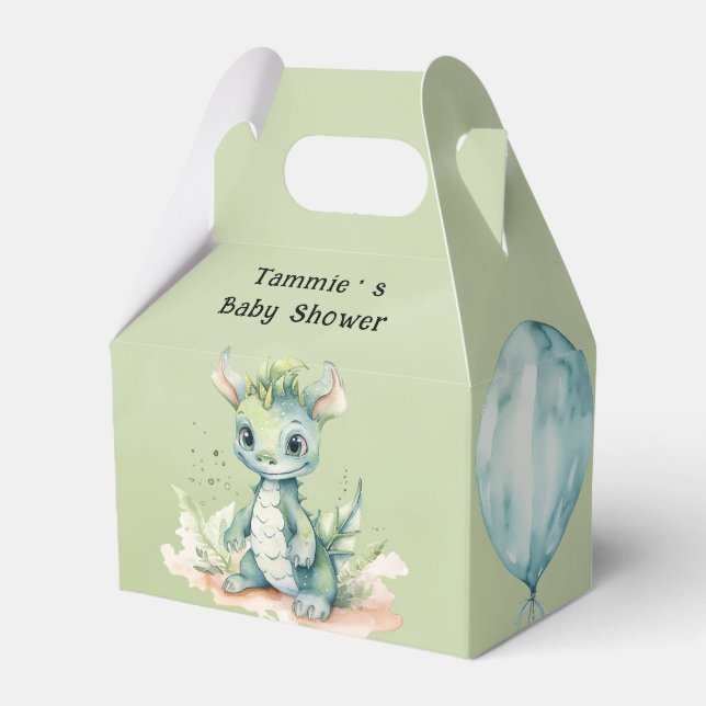 Green Blue Watercolor Dragon Boy Baby Shower Favour Box (Front Side)